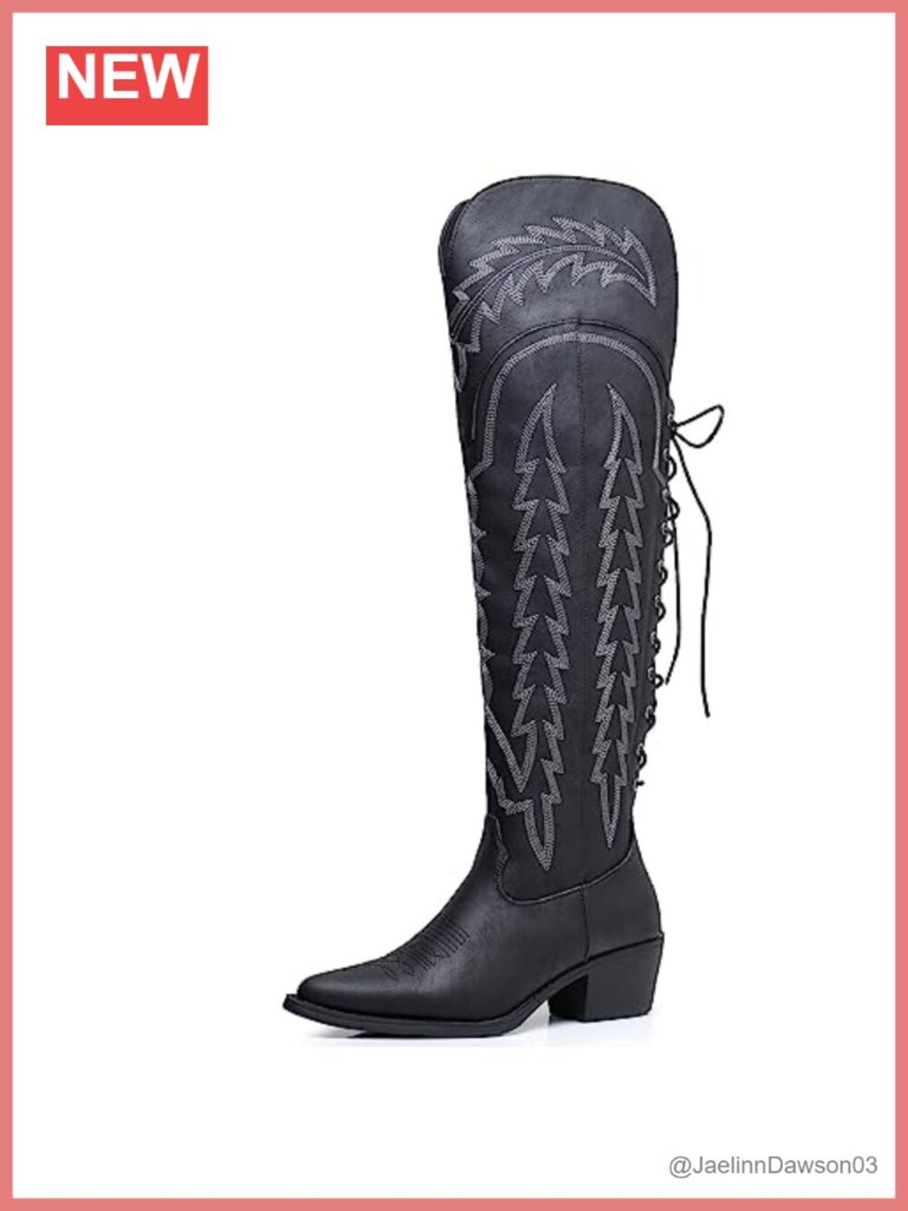 Women's Over the Knee Cowgirl Boots Low Heel Faux Leather Pointed Toe